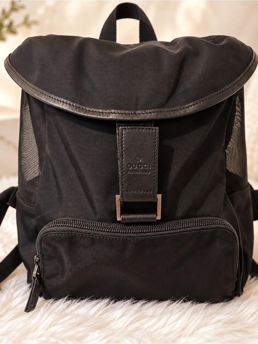 Vintage Gucci Black Nylon Leather Backpack